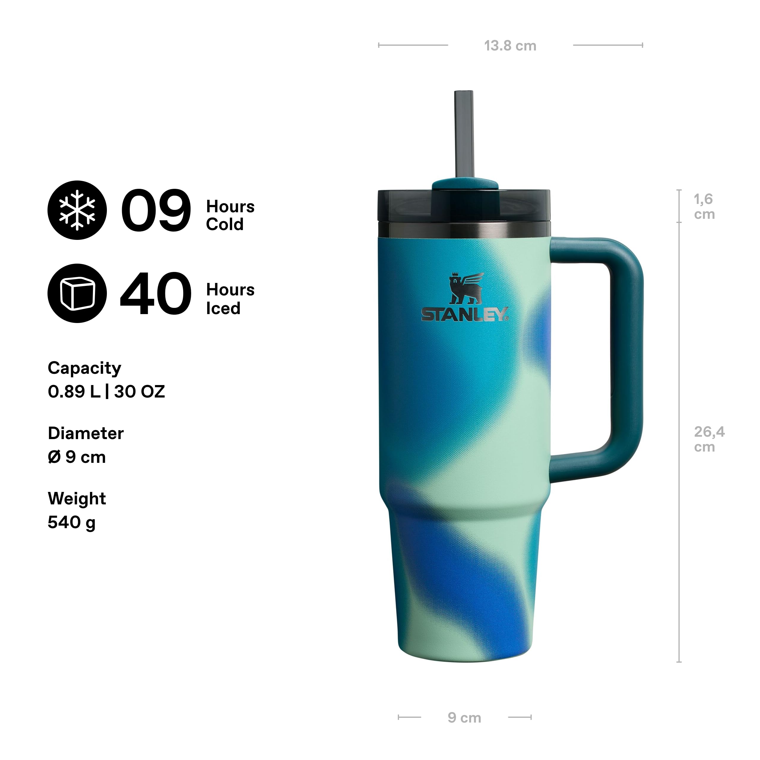 STANLEY 1913 Quencher H2.0 FlowState Tumbler 0.89L - Coastal Teal Motion 2