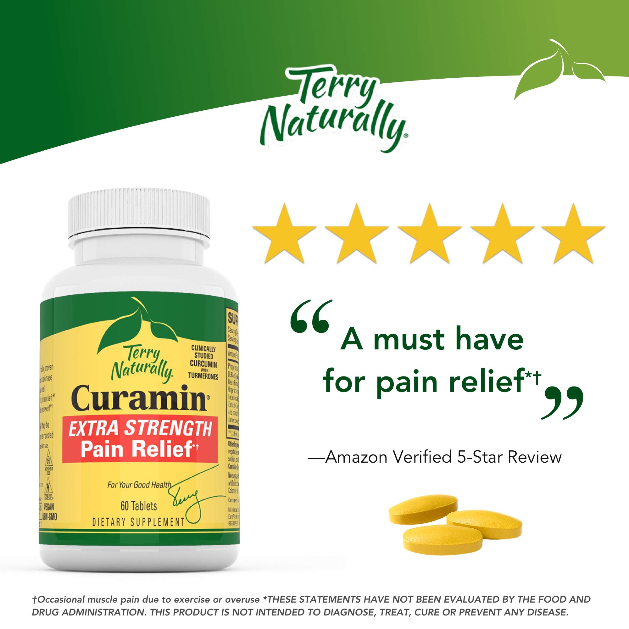 Terry Naturally Curamin Extra Strength 60 Vegan Tablets NonAddictive Pain Relief Supplement