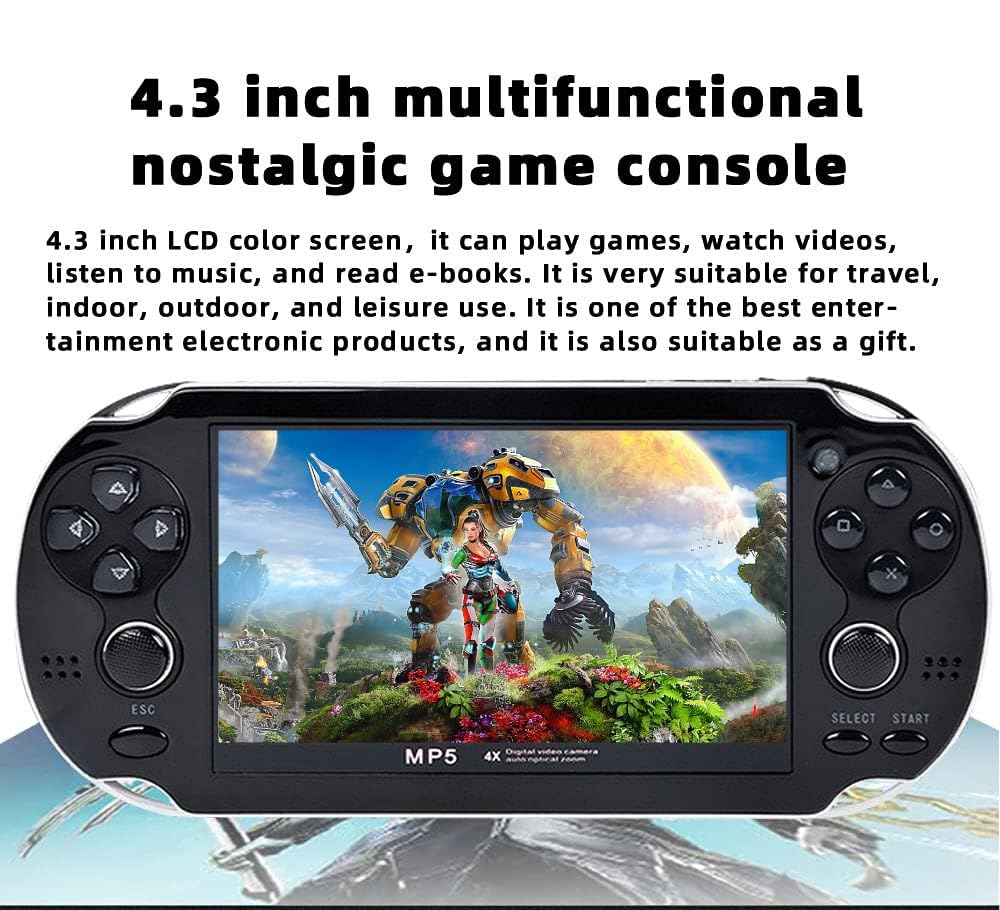 CZT Handheld Game Console 4.3 inch Double Joystick 8GB Build in 2200 Retro Game Video Game Console Arcade Multiple Emulator Mini Portable Game Player MP3/4 TV Out Gifts for Children/Men(Black)