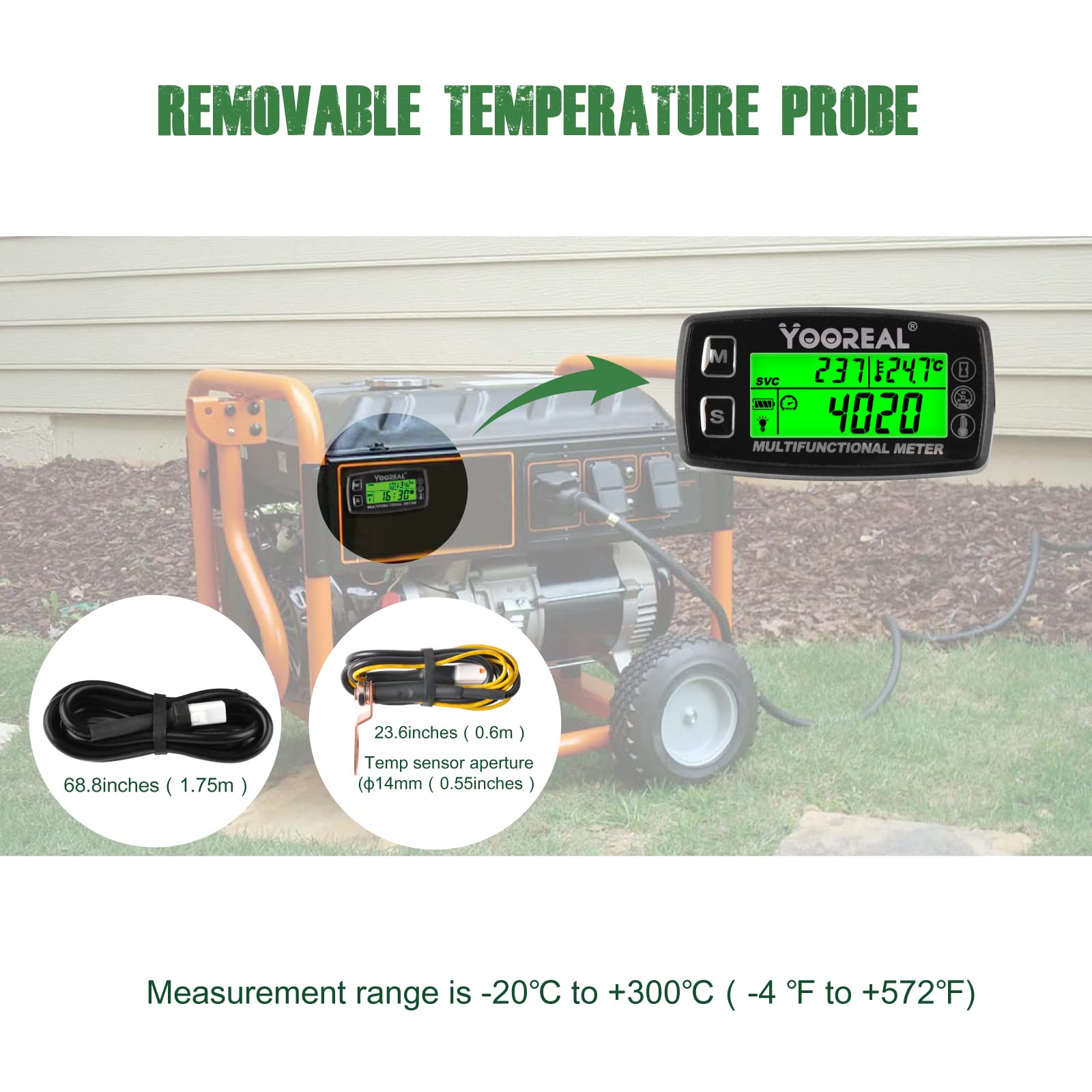 thumbnail interactive-video image 1 of Digital Engine Gauge - Temperature, Tachometer & Hour Meter With Removable Probe For Small Engines 1 of 6