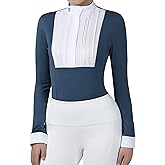 Harrison Howard Pleated Bib Rider Top Horse Riding Shirt Long Sleeve Riding Show Shirt with Lace Trims