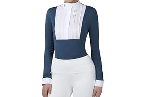 Harrison Howard Pleated Bib Rider Top Horse Riding Shirt Long Sleeve Riding Show Shirt with Lace Trims