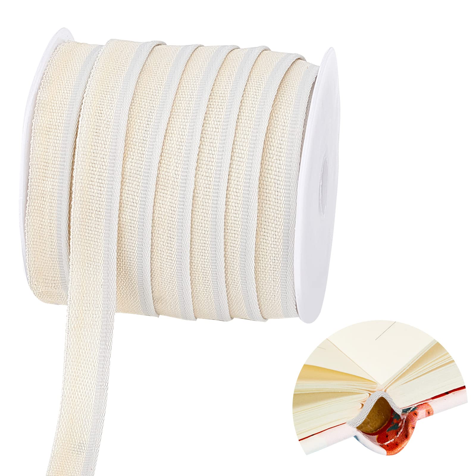 PH PandaHall 22.8m Book Binding Headbands Endbands14mm Wide Flat Book Binding Ribbon Bookmaking Headbands for Beginners Bookbinding Books Decor Repairing, Beige