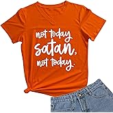 DANVOUY Women Not Today Satan V-Neck Graphic T-Shirt Casual Tops Tees