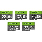 PNY 32GB Elite Class 10 U1 microSDHC Flash Memory Card - 100MB/s, Class 10, U1, Full HD, UHS-I, Micro SD, 5 Count (Pack of 1)