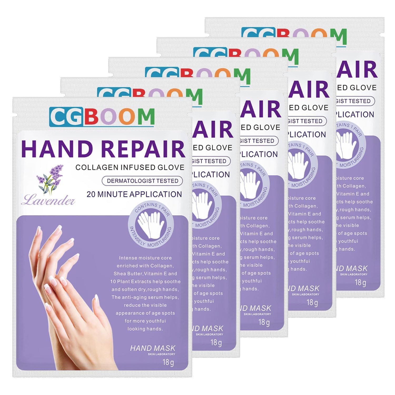 5 Pairs Hands Moisturizing Gloves, Hand Skin Repair Renew Mask w/Infused Collagen, Moisture Enhancing Gloves for Dry, Aging, Cracked Hands (Classi)