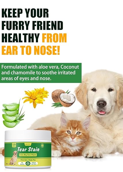 GJYC PET 3.2 INCH DOG EYE WIPES – TEAR STAIN REMOVER FOR DOGS, GENTLE FORMULA FOR CATS AND DOGS, QUICK CARE FOR BRIGHT FUR, THICK, SOFT AND SKIN-FRIENDLY, LARGE SIZE, 120PCS
