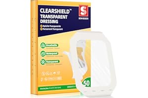 ClearShield Transparent Film Dressing 4" x 4.75" Pack of 50, Waterproof Bandages Breathable Hypoallergenic, Adhesive Patch for Post Surgical Shower, IV Shield, Tattoo Aftercare