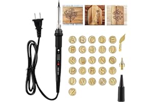 ROTTIPE 26 Letters Copper Mold DIY Wood Burning Kit - Complete Leather Burning & Wood Carving Set with Adjustable Temperature Soldering Iron & 28 Alphabet Stamps