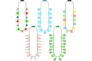 TRAPLACE 5 Pack Christmas Light Up Necklaces, 3 Modes Christmas Party Favors, Colorful Christmas Accessories for Women, 5 Designs Xmas Tree Bell Snowflake Cane Necklaces for Xmas Party Favor Party Supply
