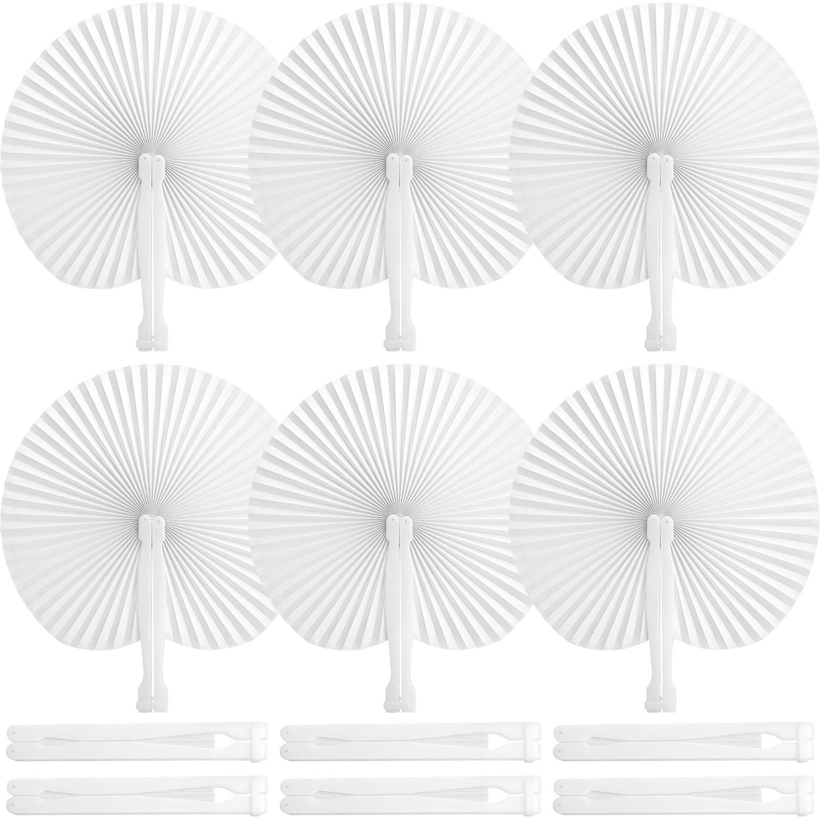 JOHOUSE 12PCS White Paper Fans – Foldable Handheld Fan for Women, Folding Hand Fans for Wedding Guests, Bridal & Baby Shower Decorations, Photography Props, Church, Birthday DIY, Party Favors