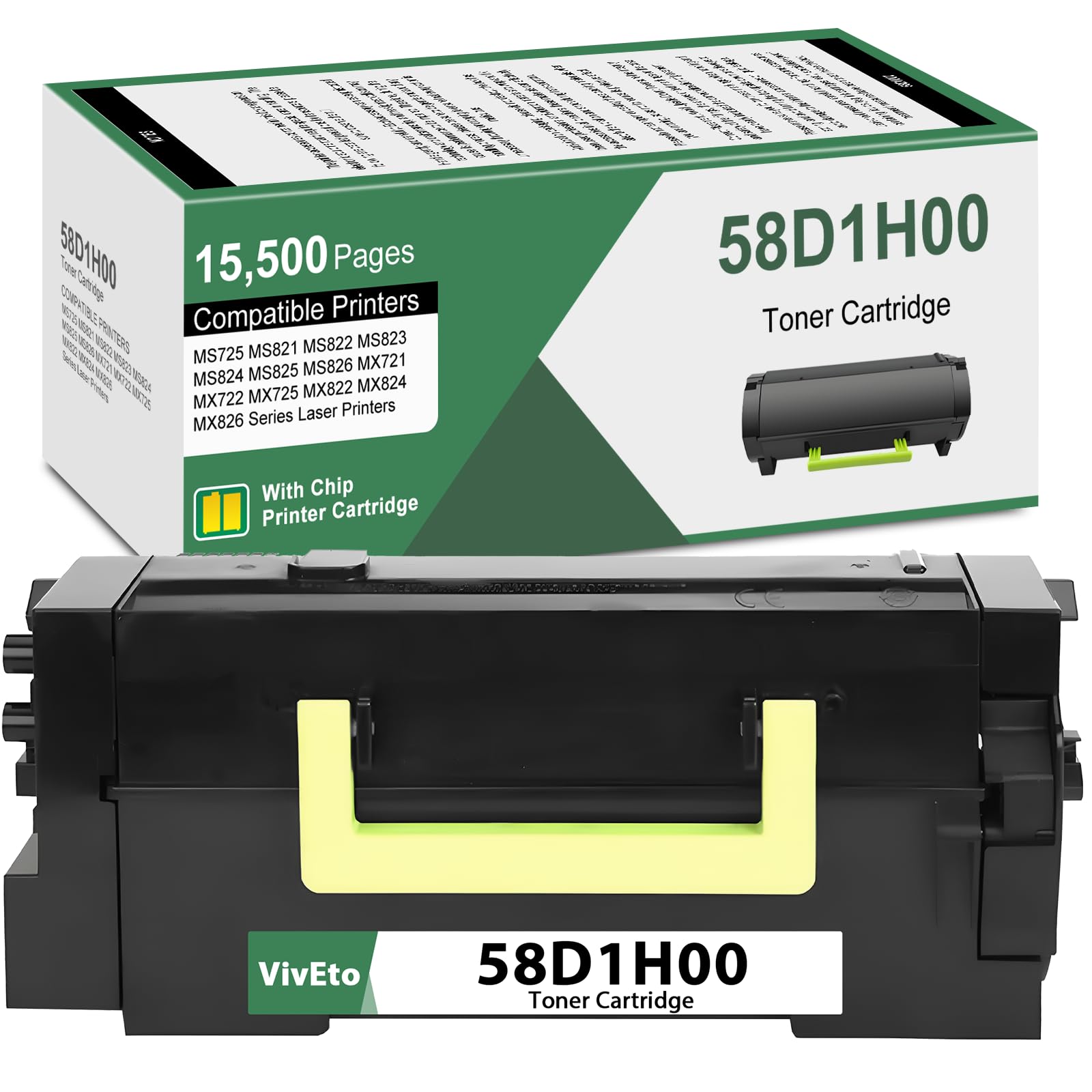 Photo 1 of 58D1H00 Black High Yield Toner (with New Chip) Repalcement for Lexmark 58D1H00 Toner Cartridge 58D1000 for MS725 MS821 MS822 MS823 MS824 MS825 MS826 MX721 MX722 Laser Printers, 1 Pack 58D1H00 InkLPNPMFH1971341