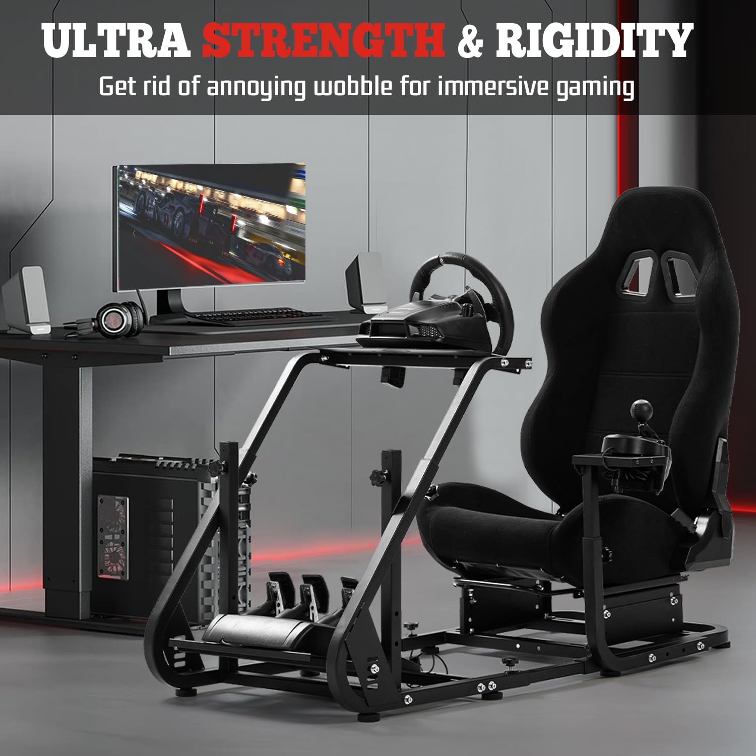 Marada Racing Simulator Cockpit with Comfort Gaming Seat Mountable Monitor Stand Fit for Logitech/Thrustmaster/Fanatec G25 G27 G29 T248 T300,Driving Race Sim Mount No Steering Wheel Pedal