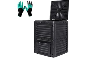BIOGRN Compost Bin Outdoor 80 Gallon (300L) Large Compost Bin Composter with w/Top Flip Latch-on Lid BPA-Free Composter Barrel for Garden, Kitchen, and Yard Waste, Black, Easy Assembly