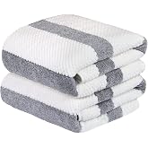 JML Large Bath Towels Set of 2, 30" x 60", Waffle Stripe Grey | Microfiber, Haning Loop, Oversized, Lightweight,Super Absorbe
