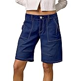 Sidefeel Women's Jean Shorts High Waisted Stretchy Bermuda Pleated Denim Summer Shorts