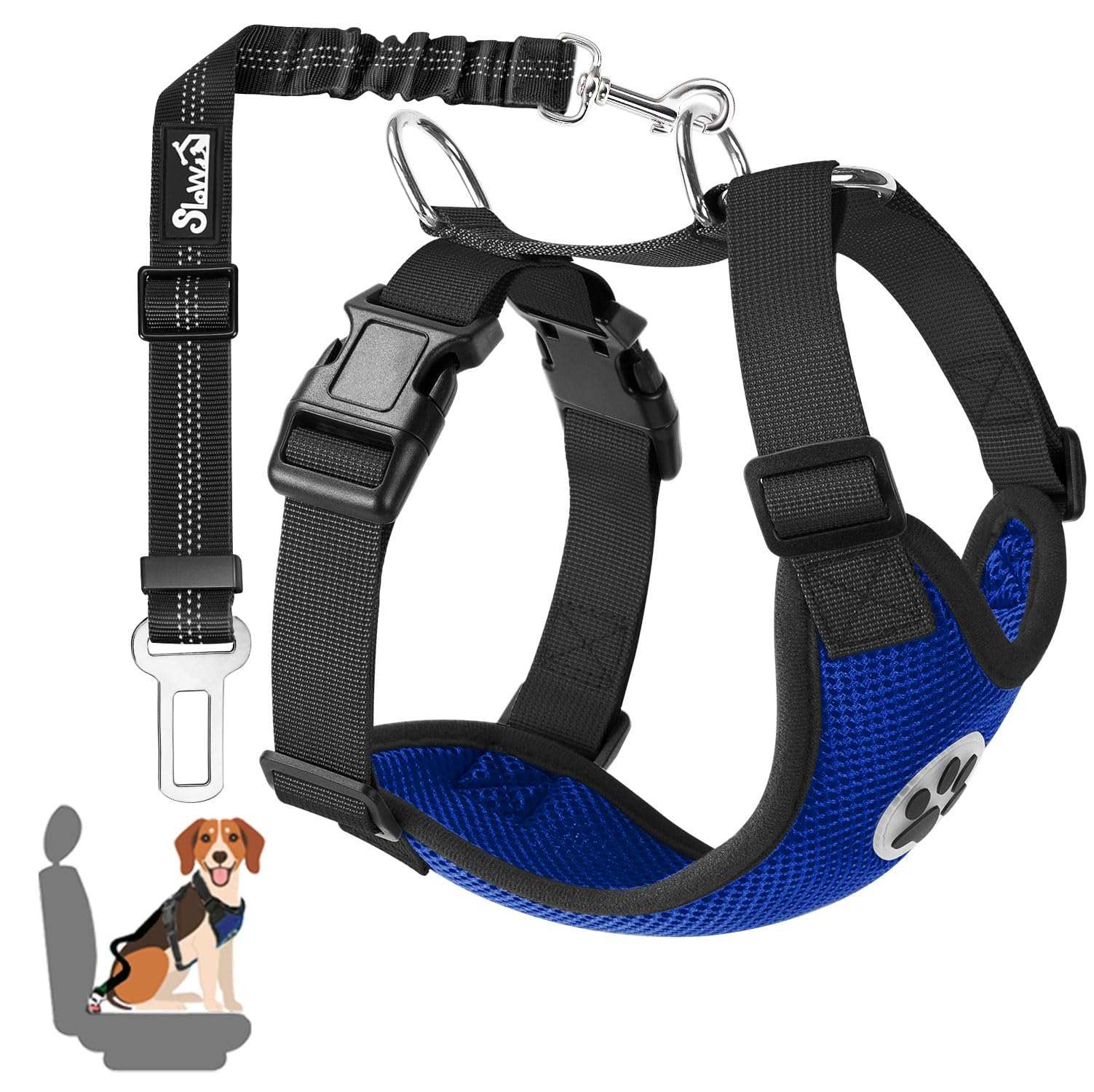 SlowTon Dog Car Harness Seatbelt Set, Pet Vest Harness with Safety Seat Belt for Trip and Daily Use Adjustable Elastic Strap and Multifunction Breathable Fabric Vest in Vehicle for Dogs