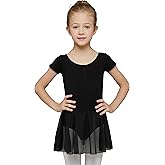 MdnMd Toddler Ballet Leotards for Girls Dance Leotards with Skirt Gymnastic Ballerina Outfit Dress Classic Short Sleeve