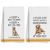 XFN 2Pcs Funny Dog Kitchen Towels 24x14 Inch, Cute Golden Retriever Waffle Weave Dish Towels for Kitchen Home, White Absorbent Microfiber Hand Tea Towel, Golden Retriever Gifts for Women Dog Lovers 1