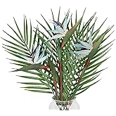 Fqueelvys Bird of Paradise Artificial Plant Combo Palm Leaves,Faux Bird of Paradise Plant with Artificial Palm Leaves for Wedding Garden Office Home Indoor and Outdoor Decor(Blue)