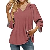 MARSVOVO Casual Tunic Tops for Women Loose Dressy 3/4 Sleeve V Neck Boho Shirts Travel Office Summer Top