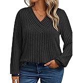 VISLILY Womens-Plus-Size-Tops Trendy V Neck Casual Long Sleeve Shirts Lightweight Knit Sweaters Cute Pullover Tunics Blouses