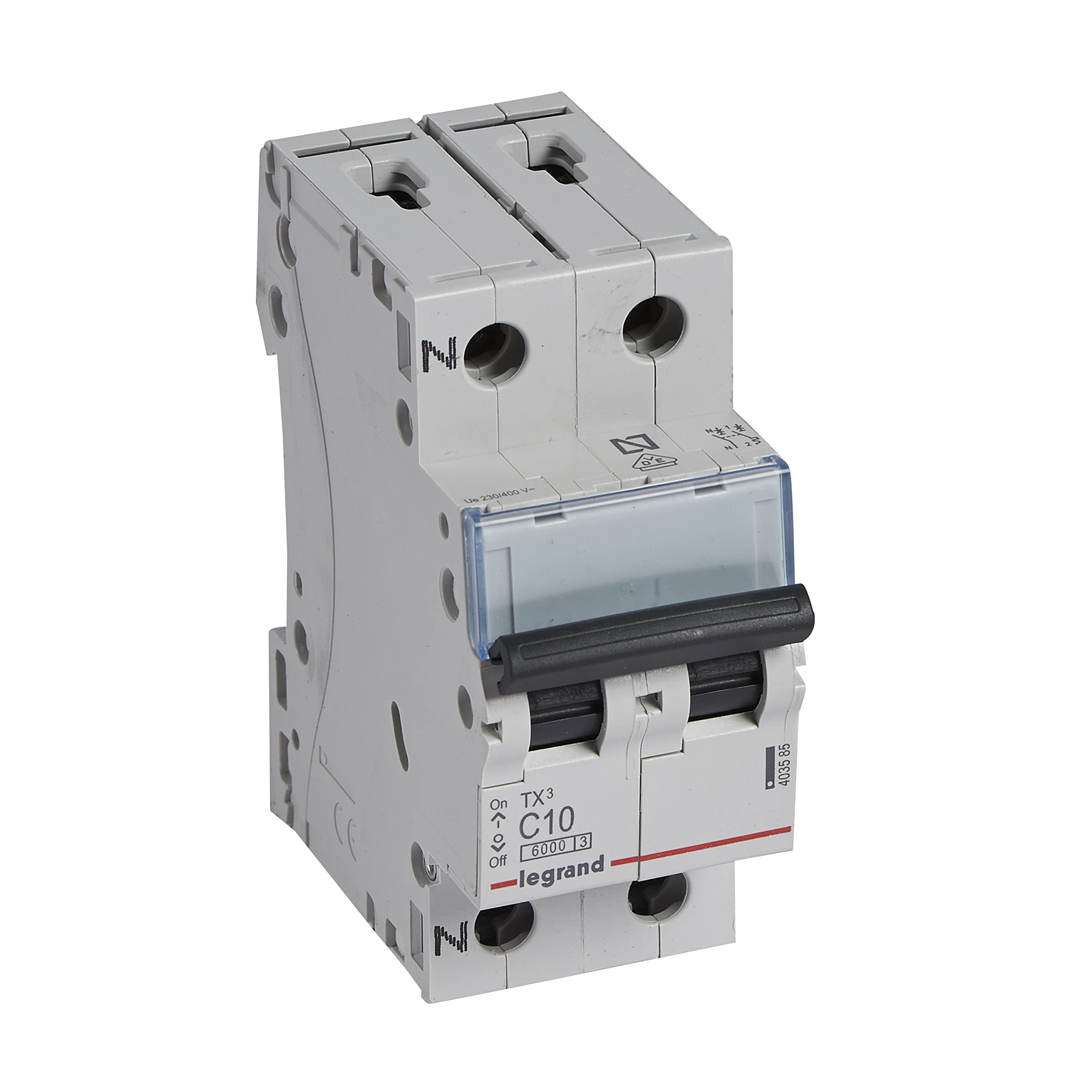 Legrand 403585, Automatic Magneto Thermal Switch, P+N, 10A, C Curve, 6 kA, 2 Module, TX3