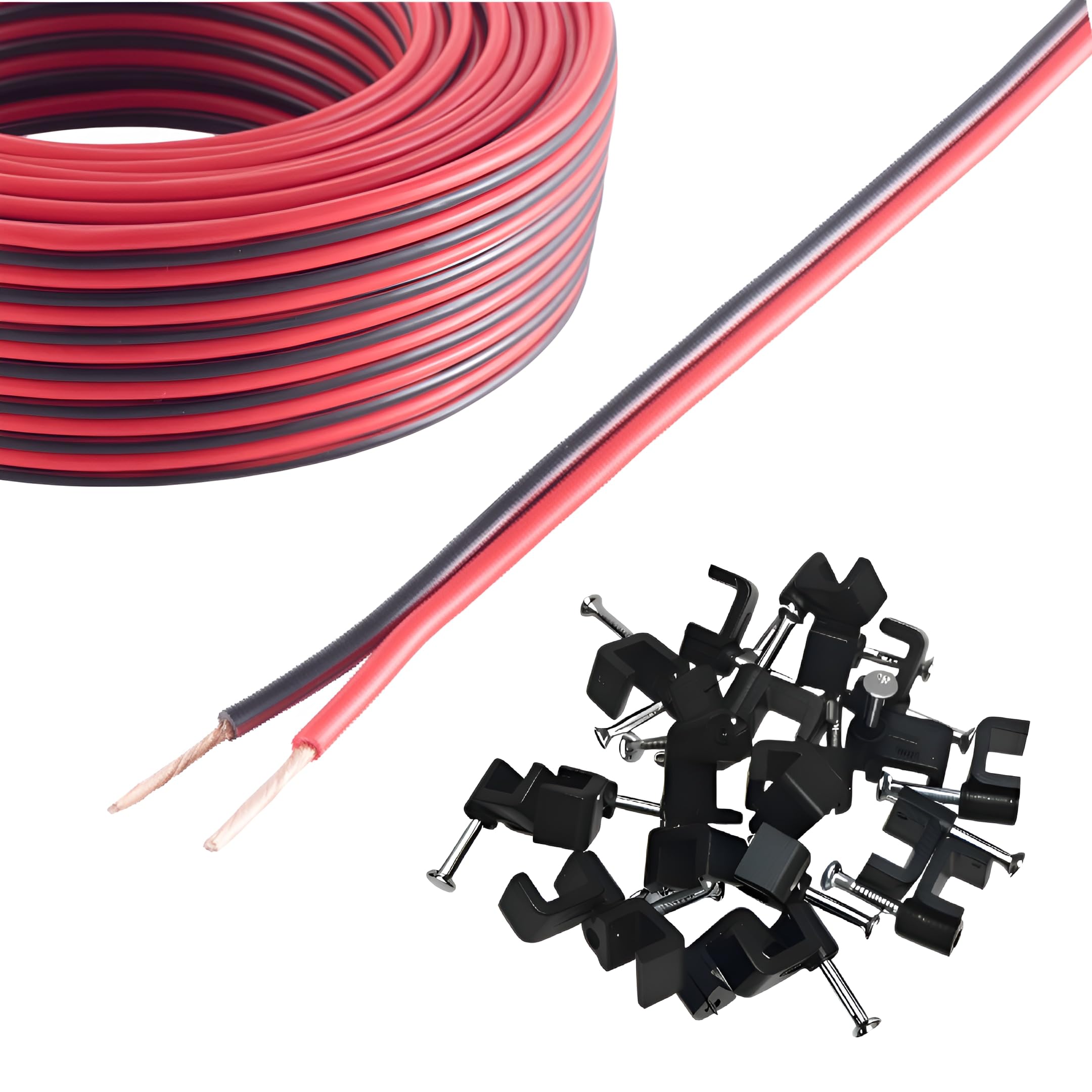 50M Long Reulin Strand Speaker Cable, 50 M Wire for Home HiFi/Car Audio 0.75mm² 24x0.2 CCA (Black & Red, 50 Metres)