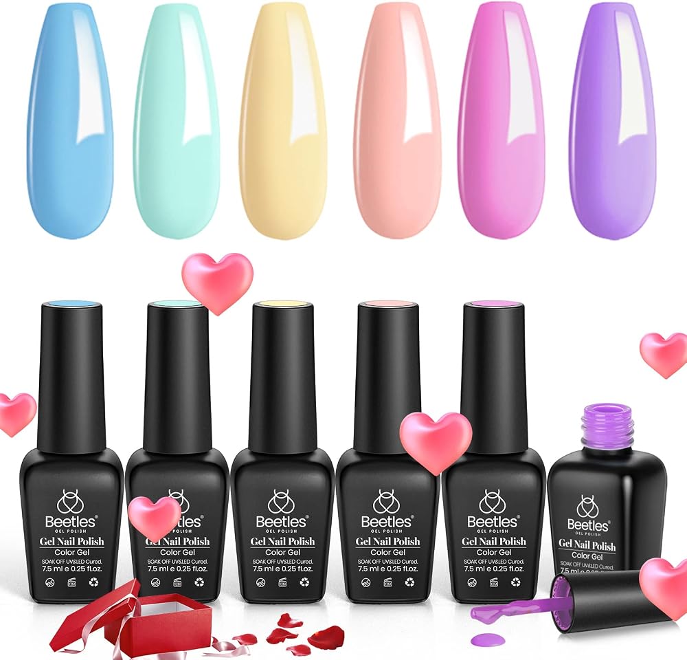 Beetles Gel Polish Unicorn Pastel Colors Set 6 Shades Pink Purple Blue Yellow