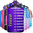 SLUXKE 1 Gallon Water Bottle with Time Marker and Straw, BPA Free 128oz Leak Proof Motivational Large Water Bottle Jug with Handle, Pop Up Open Sports Big Bottle Jug with Comfortable Silicone Nozzle