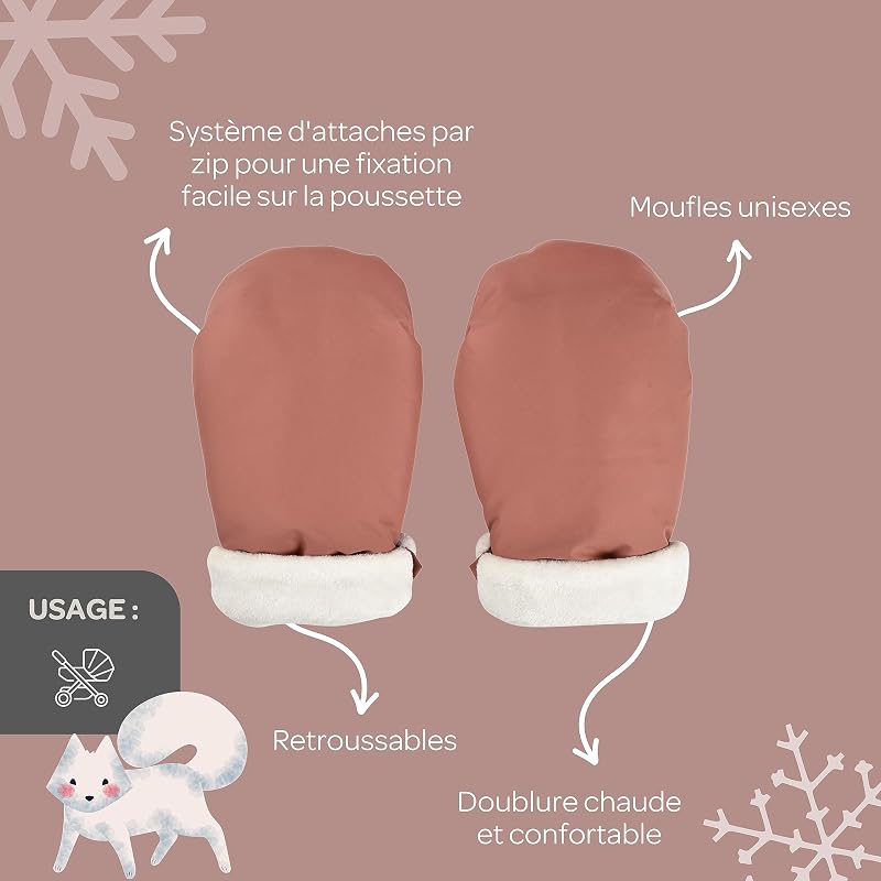 , Moufles/Gants/Protège Mains Poussette, Protection Pluie/Neige, Attaches par zip, Ultra Chaude, Doux, Doublée Polaire, Coupe-vent, Imperméable, Respirante, Terracotta
