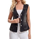 CIMUK Women's Casual Denim Vest V Neck Patch Pockets Button Down Sleeveless Jean Jacket