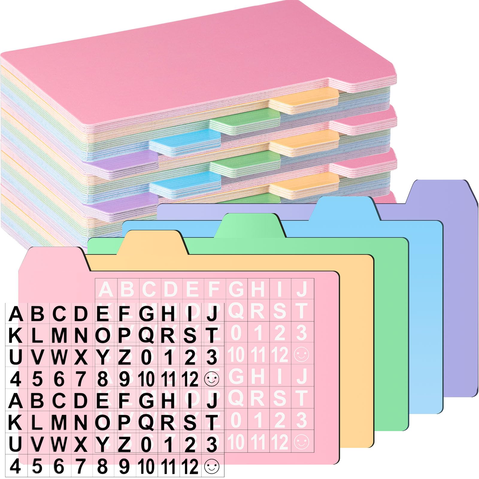Photo 1 of Harloon 52 Pcs Dry Erase Index Card Guide Set Include 50 Index Card Dividers 2 Number Alphabet Sticker with Tabs Photo Dividers for Office Business Back to School Supplies(3 x 5 Inch,Candy)