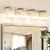 Aipsun Brushed Nickel Bathroom Lighting Fixtures 4 Light Crystal Modern Bathroom Vanity Light (Exclude Bulb)