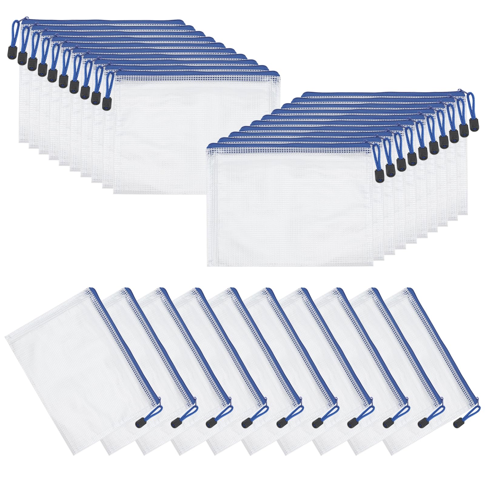 JOIKIT 50 PCS A5 Plastic Mesh Wallet Zip, White Zip Document Pouch, Zipper Folder, Zipper Bag for Paper, Files