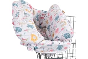 Dadouman Shopping Cart Cover for Baby and Toddler, Baby High Chair Cover, Cute Cartoon Animals Printing (White Elephants)