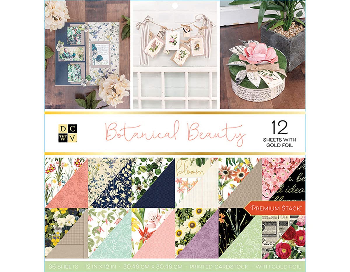 DieCuts with a View DCWV Premium Stack-12 x 12 Double-Sided Botanical Beauty Gold Foil 36 Seats, 614327, Multi-Colour