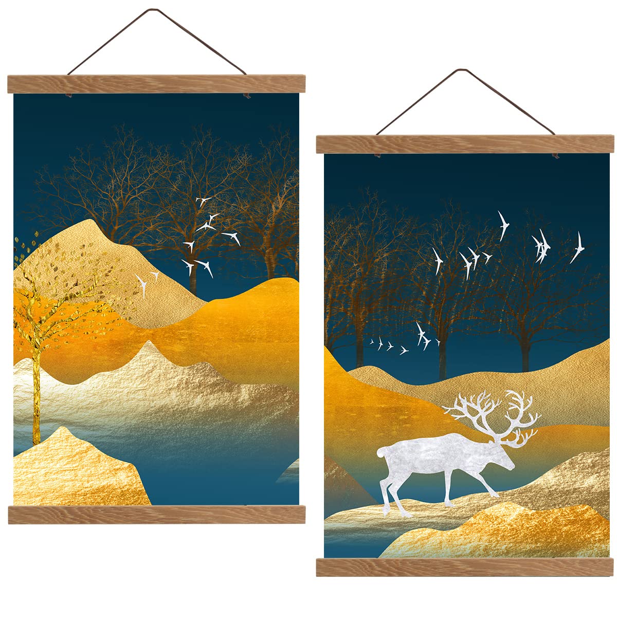 FOCCTS A3 Poster Frame Hangers 2 Pack Wood Wooden Magnetic Poster Hanger Frames Hanging Kit for Posters, Pictures, Prints, Photos, Maps, Scrolls, Canvas Artwork (30cm / 11.8", Teak Wood)