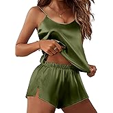 Ekouaer Silk Pajamas Set for Women Satin Lingerie Pjs Cami Top and Shorts Soft 2 Piece Nightwear