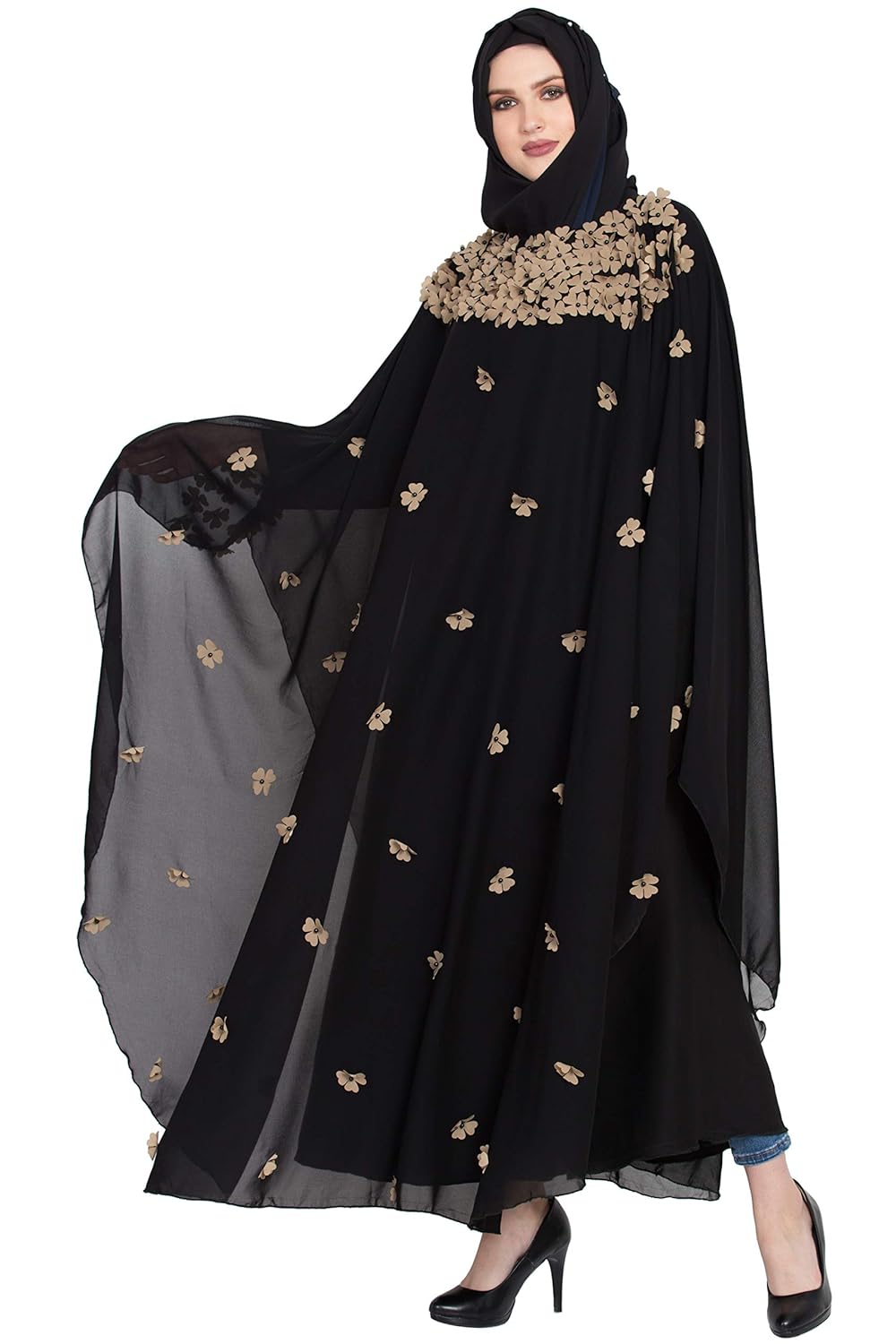double layer butterfly abaya