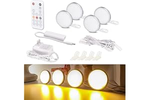 WOBANE LED Puck Lights, Wired Under Cabinet Lighting Kit with Remote, Dimmable Counter Lighting for Kitchen,Closet,Bookshelf,