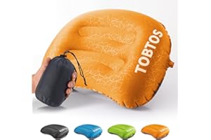 TOBTOS Inflatable Camping Pillow for Camping, Ultralight Backpacking Pillow, Ergonomic Support for Neck & Lumbar, Blow Up Air for Travel, Hiking, Outdoor (Orange)