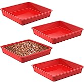 Geetery Set of 4 Silicone Square Cake Pan Silicone Brownie Pan Nonstick Baking Mold for Muffin Bread Rice Crispy Lasagna Pie, Red(7.5 x 7.5 x 1.5 Inches)
