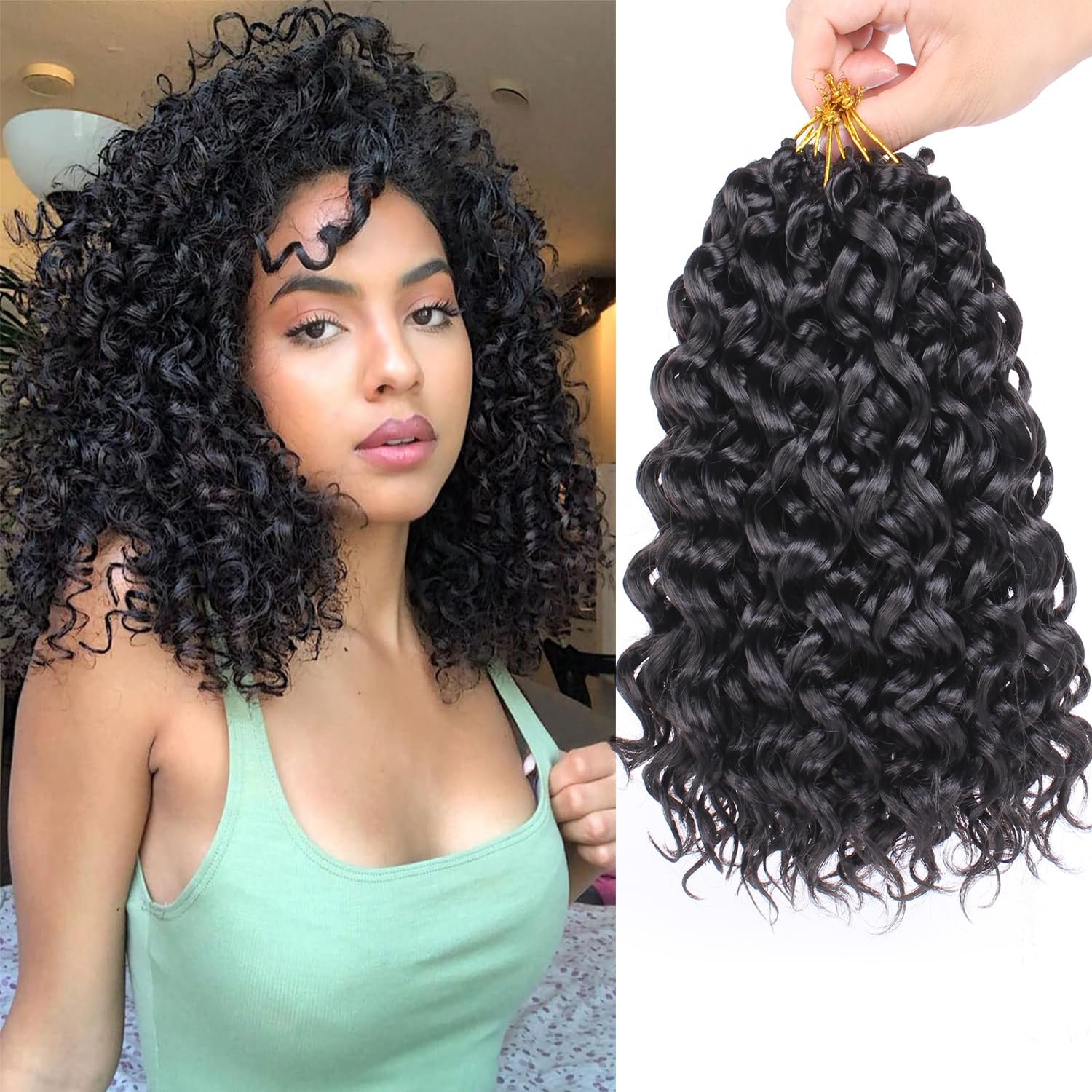 Mscat 8 Packs GoGo Curl Crochet Hair 10 Inch Short Curly Crochet Hair for Women Water Wave Beach Curl Deep Twist Crochet Braids Synthetic Braiding Hair Extensions — image 1