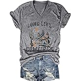 OUMASK Women’s Cactus Cowgirl Shirt Western Riding Country Music V Neck T-Shirt Retro Sun Printed Short Sleeve Tees Tops
