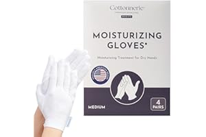 4 Pairs Cottonnerie Basics Cotton Gloves for Dry Hands Sleeping, Moisturizing Gloves Overnight, Hand Moisturizer Gloves, Moisture Gloves for Dry Hands Overnight, Sleeping Gloves, Medium