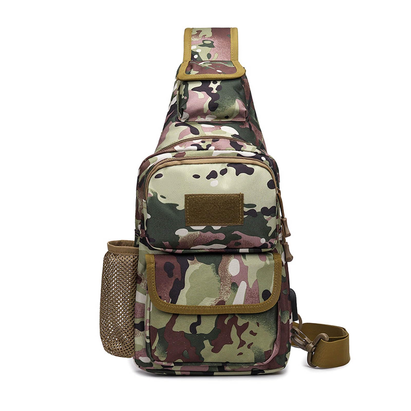 FANDARE Tactical Sling Bag Military Chest Bag Shoulder Backpack Crossbody Bags with USB Charging Port Tactical Small Rucksack for Men Women Hiking Range Travel Outdoor Sports Cover Pack Green Camo