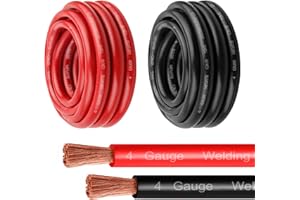MOOKEERF 4 Gauge Battery Cable - 10FT Red + 10FT Black 4 AWG Welding Cable Flexible Stranded Oxygen-Free Pure Copper Wire for Automotive, Battery, Inverter, Solar, Marine and Generator