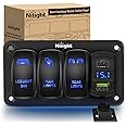 Nilight 3 Gang Rocker Switch Aluminum 12V 24V Laser Toggle Switch Panel Blue PD Type C USB Charger Voltmeter LED Light Bar Rock Lights Rear Lights for Car Truck Boat RV