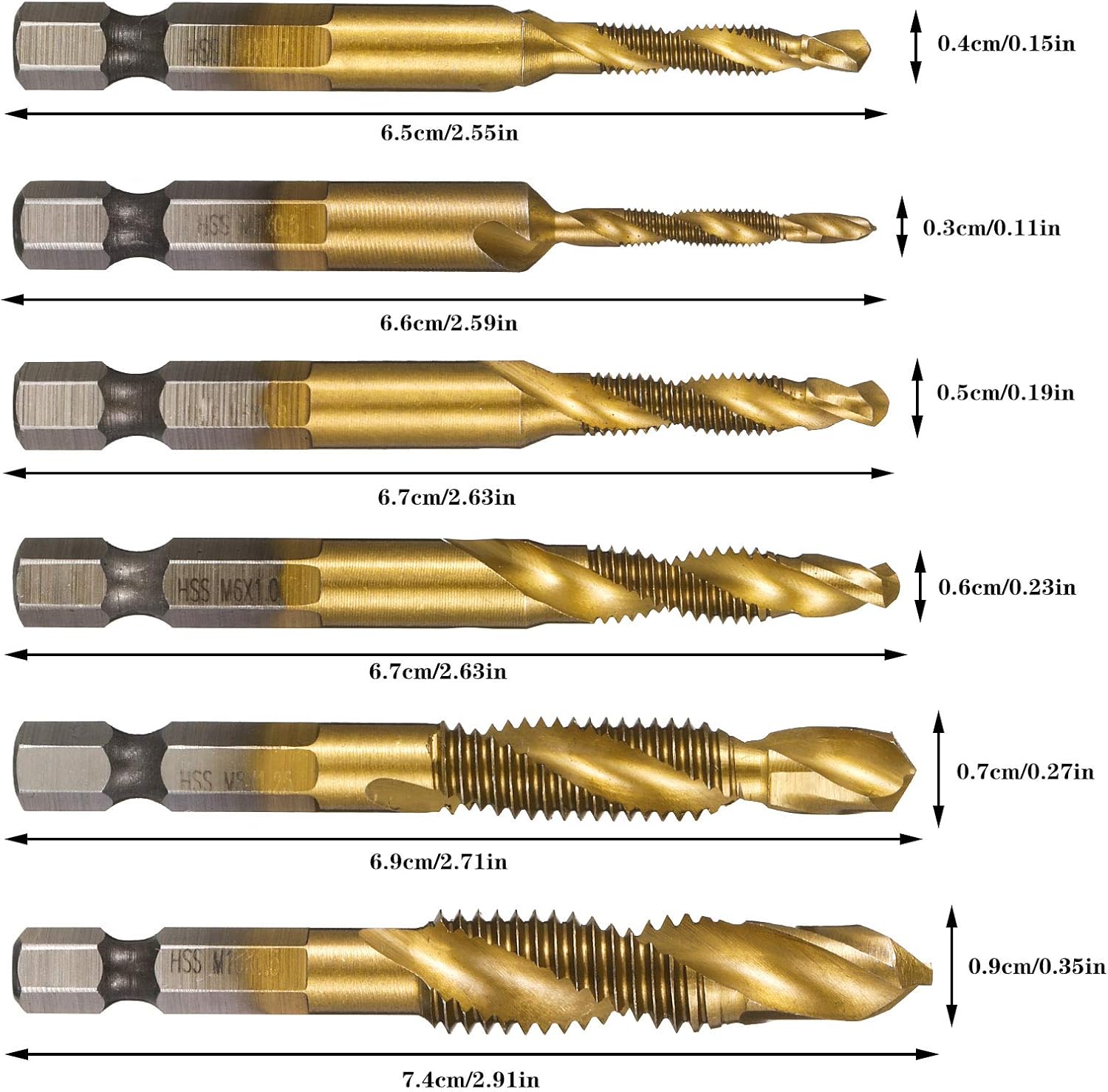 Girls'Love Talk 6PCS Thread Tap Drill Bit Set Hand Tap Hex Shank Drill Titanium Coated HSS Drill and Tap Bits 1/4" Hex Shank Screw Spiral Point Metric M3-M10 Hand Tools - Image 3